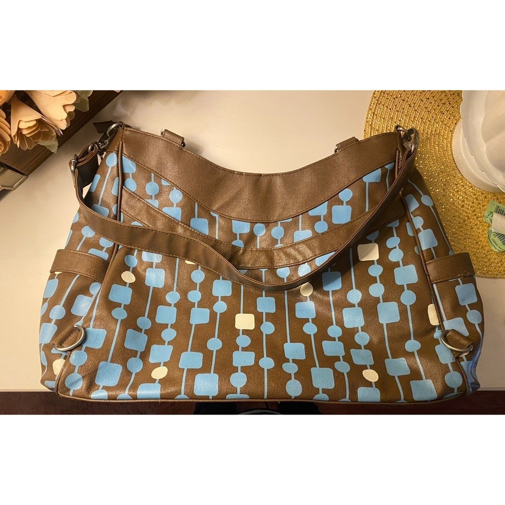 Petunia Pickle Bottom Brown Blue‎ Zipper Pockets Diaper Bag Faux Leather - Picture 2 of 6